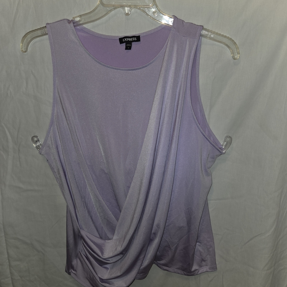 Express Lavender Drape Front Top and Soft Blue Fitted Top. Sleeveless.